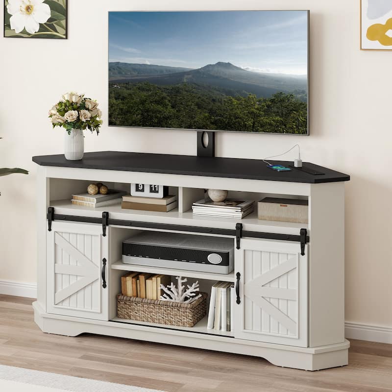 Moasis Corner TV Stand with Barn Doors for 70" TVs