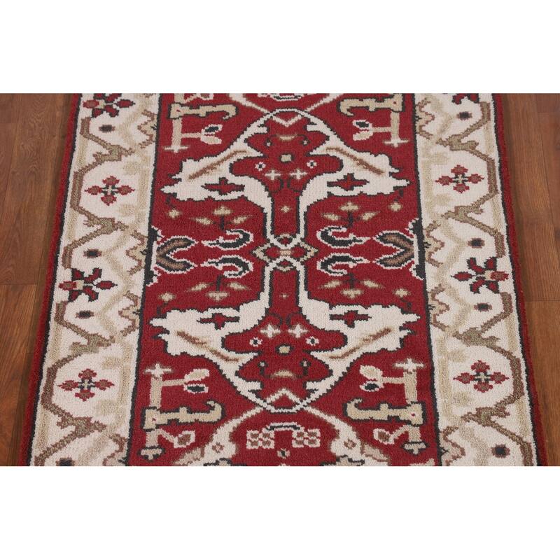 Red & Ivory Oushak Indian Runner Rug Hand-Knotted Wool Carpet - 2'9"x 7'10"