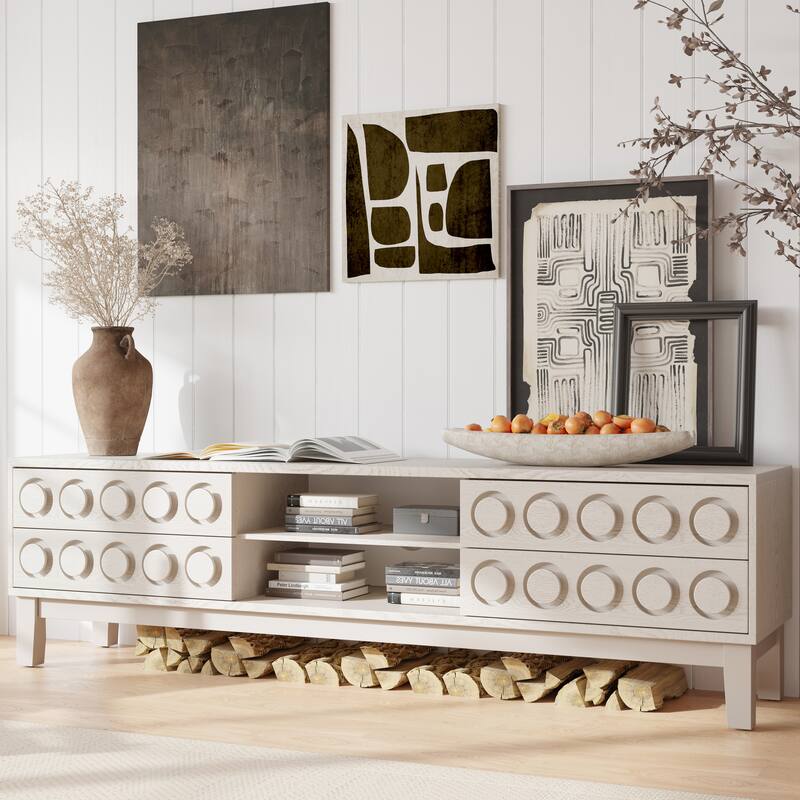 Mid-Century Modern TV Stand with 4 Drawers, Entertainment Console for TVs up to 75", Wood Media Center for Living Room
