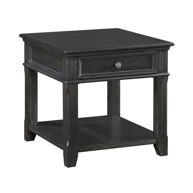 Contemporary End Table with Drawer and Shelf Dark Cherry Finish Wooden Furniture 1pc - Charcoal