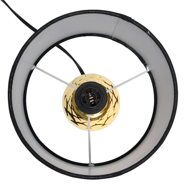 Mermaid Fishscale Porcelain Table Lamp with Black Drum Shade - 13.5" - Gold