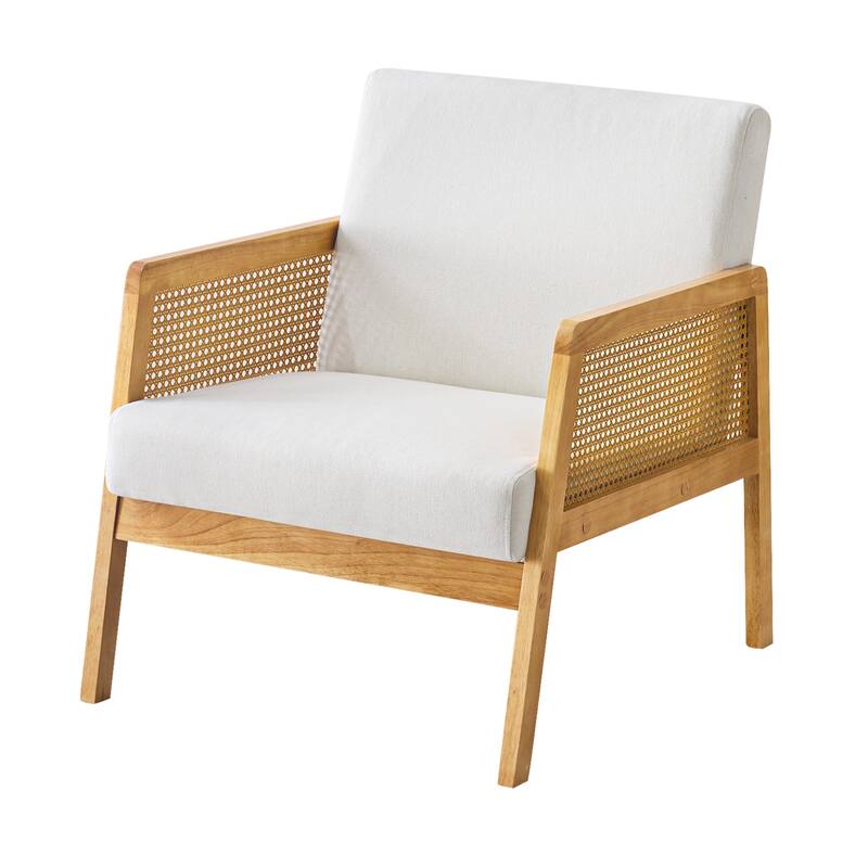 Linen Mid-Century Accent Chair with Solid Wood Frame and 330lb Capacity