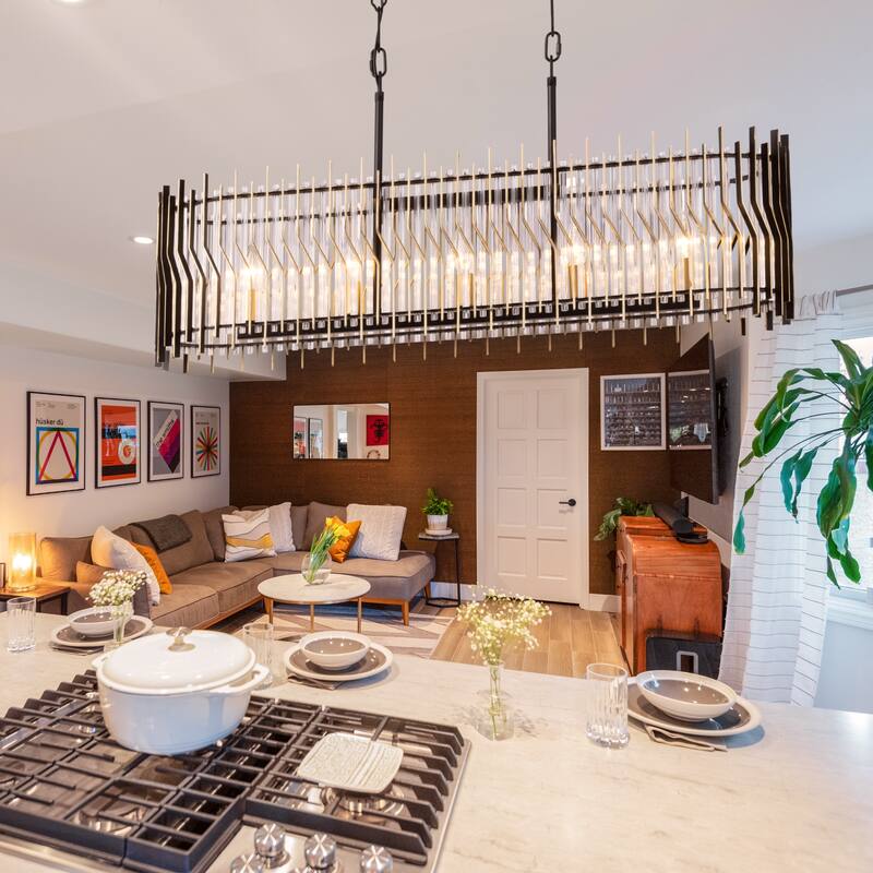 Varaluz Park Row Linear Pendant - Matte Black/French Gold - 36"W