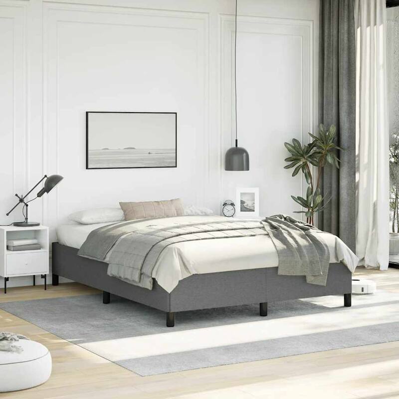 vidaXL Bed Frame, Fabric, No Mattress - Dark gray - Queen