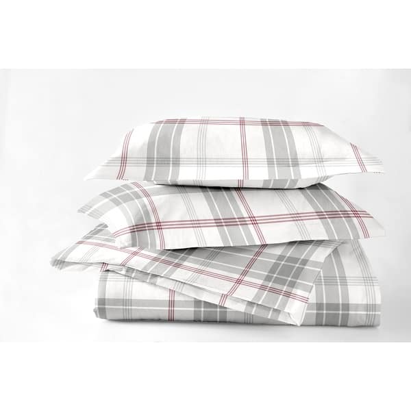 slide 2 of 9, Dormisette Luxury German Flannel 3-piece Cotton Duvet Cover Set White/Grey/Red - King