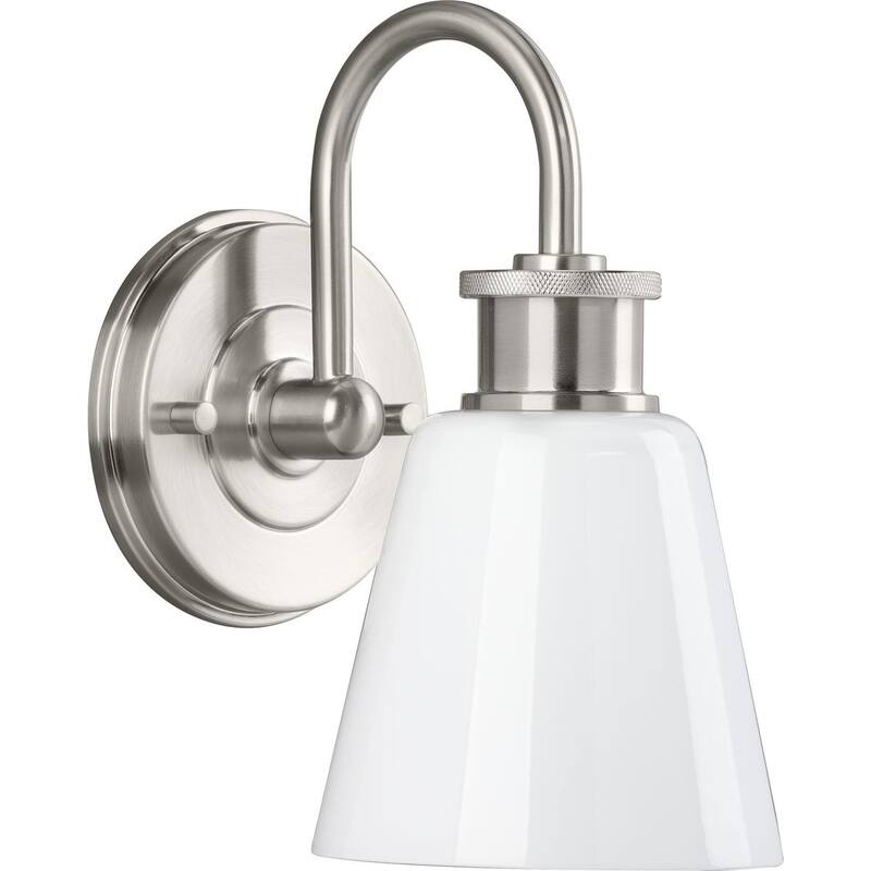 Ashford Collection 1-Light Brushed Nickel Opal Glass Farmhouse Wall Light - 1 Light