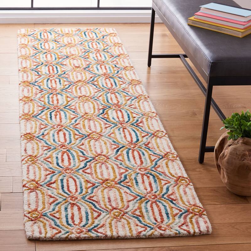 SAFAVIEH Handmade Trace Consuela Geometric Wool Rug - 2'3" x 8' Runner - Ivory/Navy