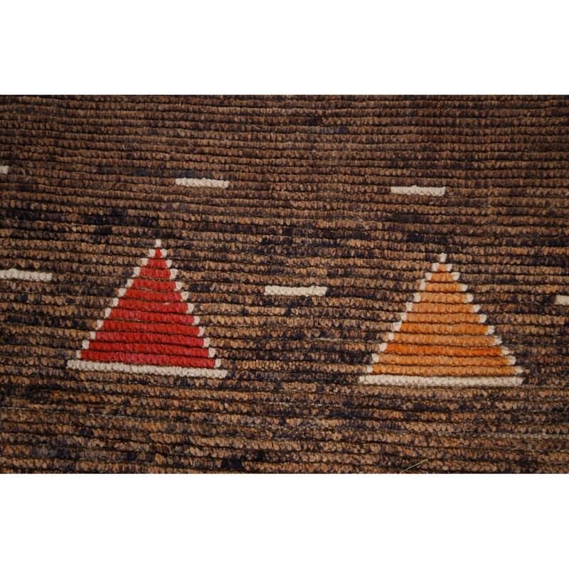 Brown Striped Moroccan Area Rug Hand-Knotted Wool Carpet - 5'10"x 9'3"