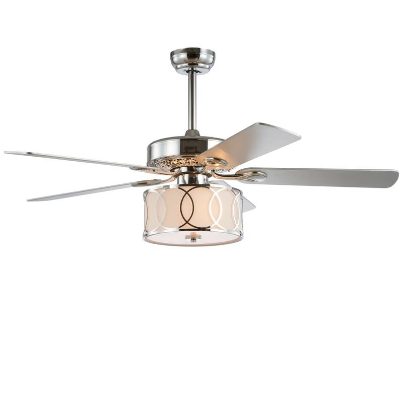 Kate 3-Light Transitional Glam Drum Shade LED Ceiling Fan With Remote, by JONATHAN Y - 52"
