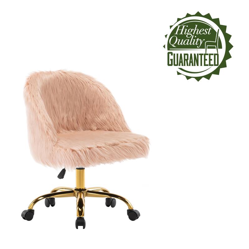 Porthos Home Nara Swivel Office Chair , Shaggy Plush, Gold Metal Legs