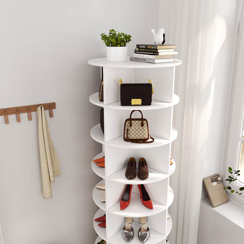 Spacious 7-Layer Rotating Shoe Storage Rack, 360-Degree Rotation, Holds Up to 28 Pairs of Shoes or Bags, for Hallway Organizer