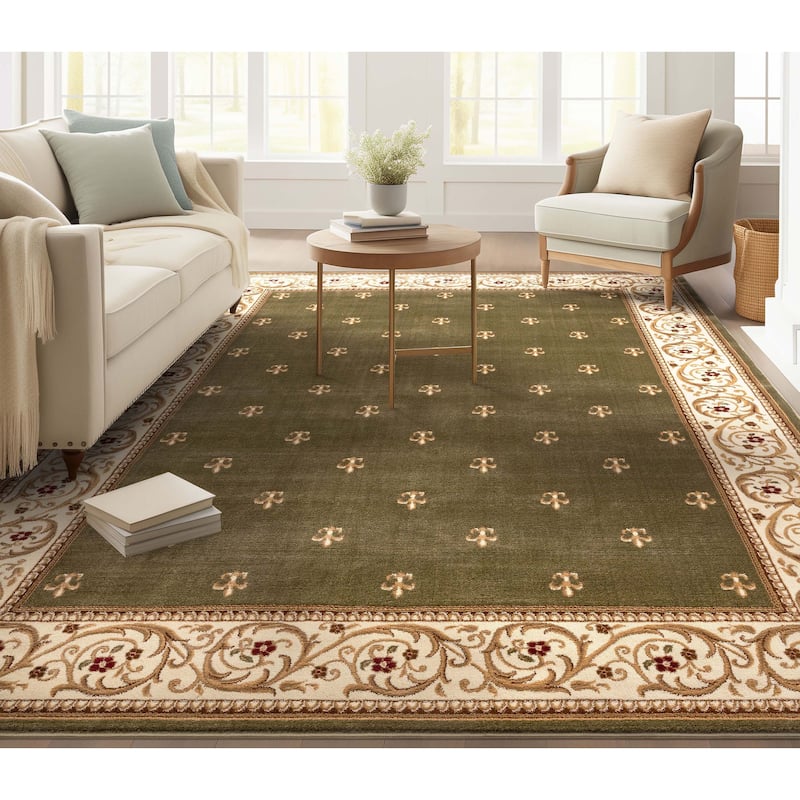 Well Woven Barclay Fleur De Lis Traditional Oriental Living Room Rug - 9' 3" x 12' 6" - Green