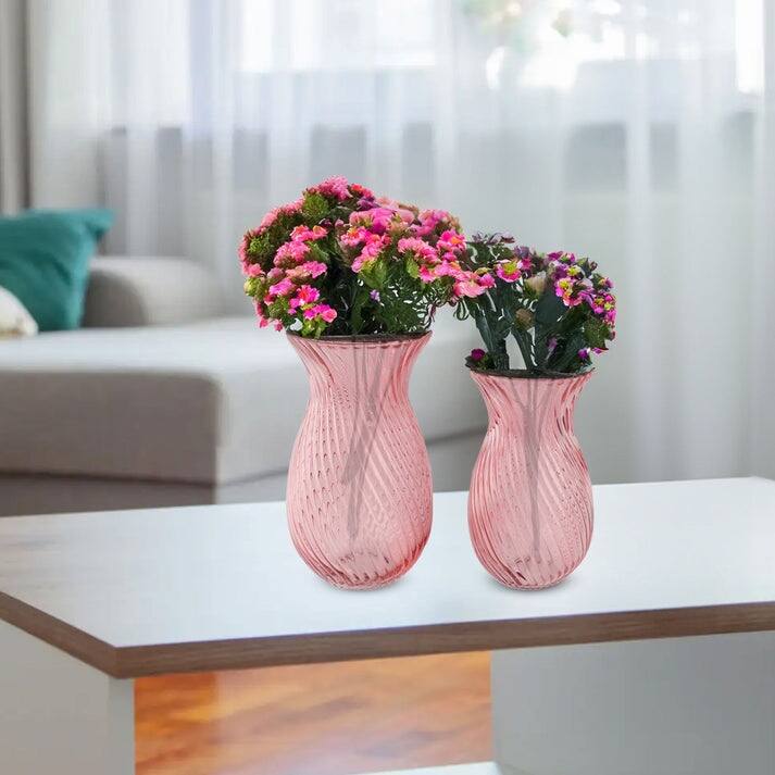 Frosted Glass Tulip Table Vases, Set of 2 with Swirl Pattern Design