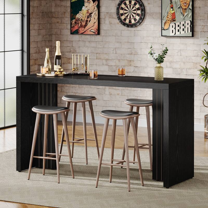55'' Home Bar Unit, Bar Table with Faux Marble Finished Tabletop