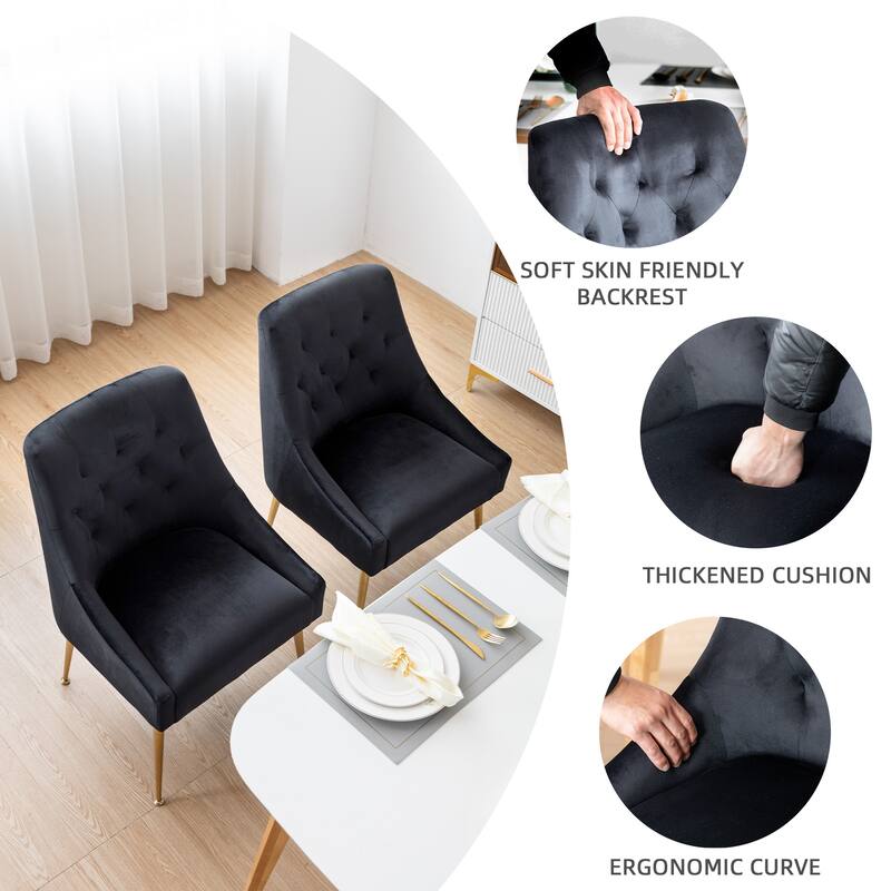 XINMICS Mid-Century Modern Velvet Dining Chair, Upholstered Parsons Chair, Set of 2
