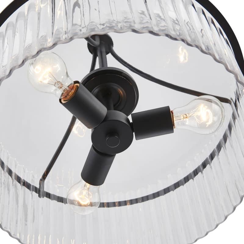 KAWOTI 3-Light Pendant Light with Clear Ribbed Drum Shade - W17" x D17" x H15.5"