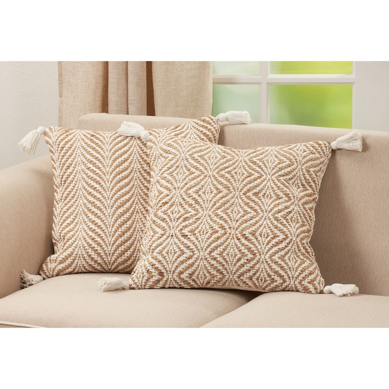 Wavy Line Design Jute Woven Pillow - Polyester