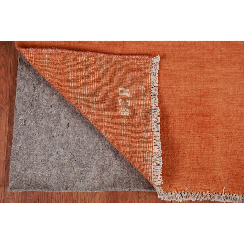 Orange Modern Gabbeh Oriental Rug Hand-Knotted Wool Carpet - 3'1" x 4'10"