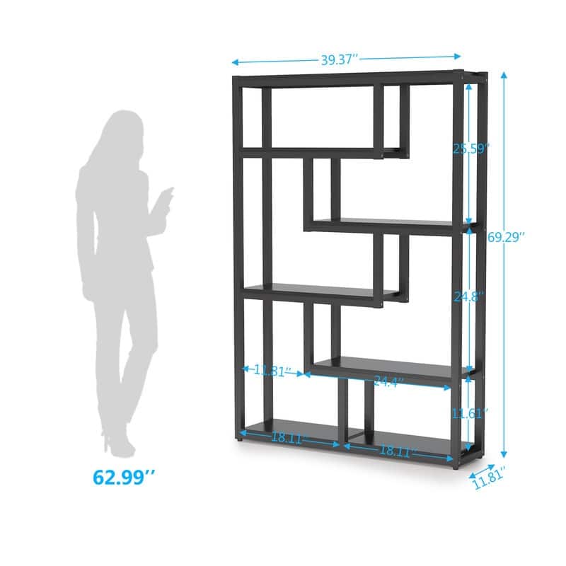 6-Tier Etagere Bookcase, Modern Industrial Staggered Bookshelf