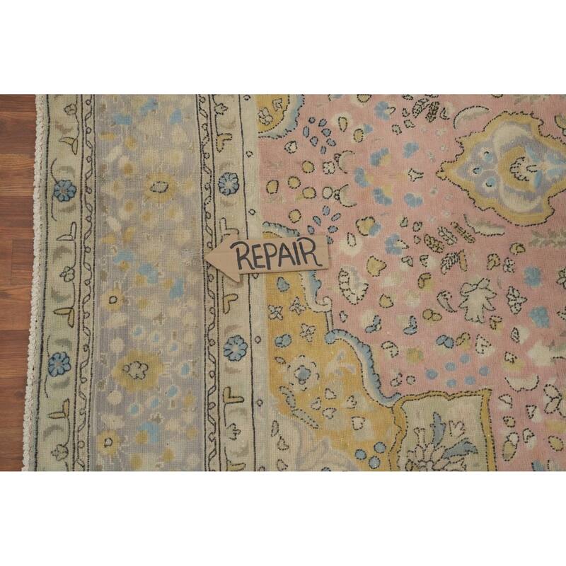 Hand Knotted Oriental 100% Wool Carpet Traditional Floral Pink Tabriz Area Rug - 10' 8'' X 7' 10''