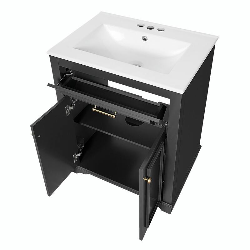 24" Bathroom Vanity with Integrated Ceramic Sink, Cabinet with 2 Doors and 1 Tip-Out Drawer, Single Sink Vanity