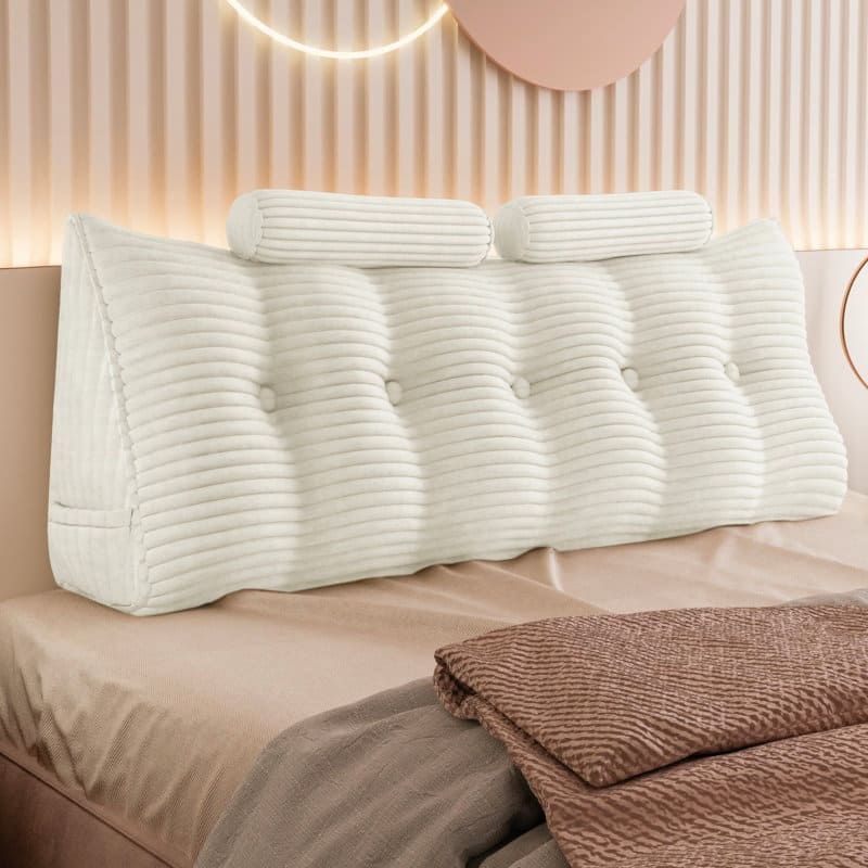 WOWMAX Headboard Wedge Reading Pillow With Bolster Neck Roll - White - Queen
