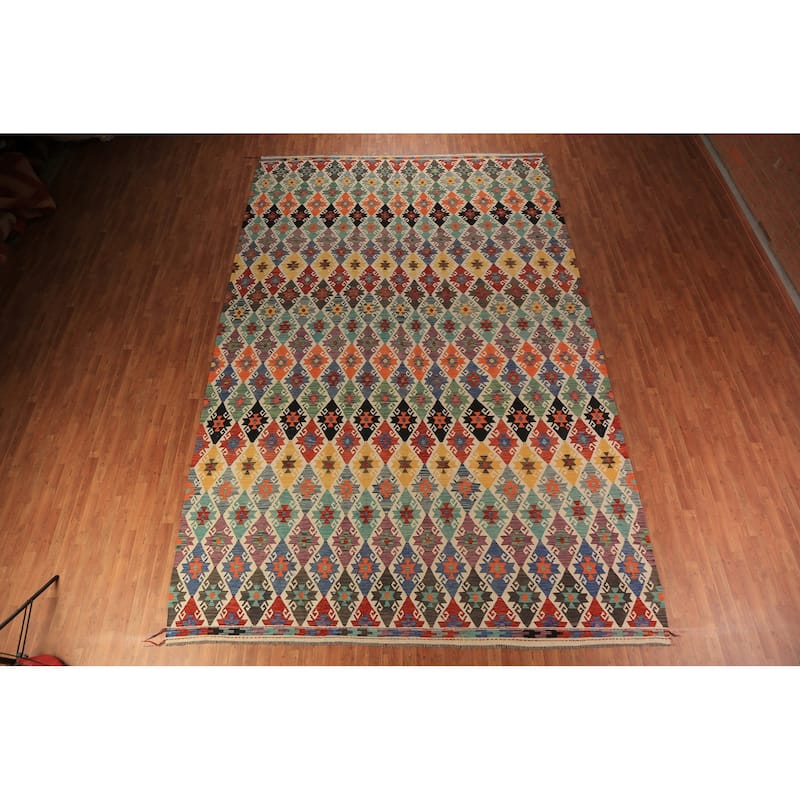 South Western Style Kilim Large Rug Flatweave Wool Carpet - 10'4"x 16'0"