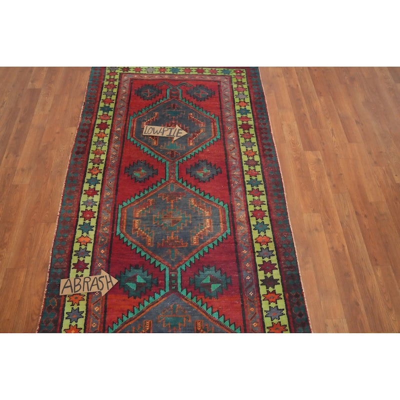 Hand Knotted Oriental 100% Wool Carpet Traditional Geometric Red Ardebil Runner Rug - 8' 10'' X 3' 4''
