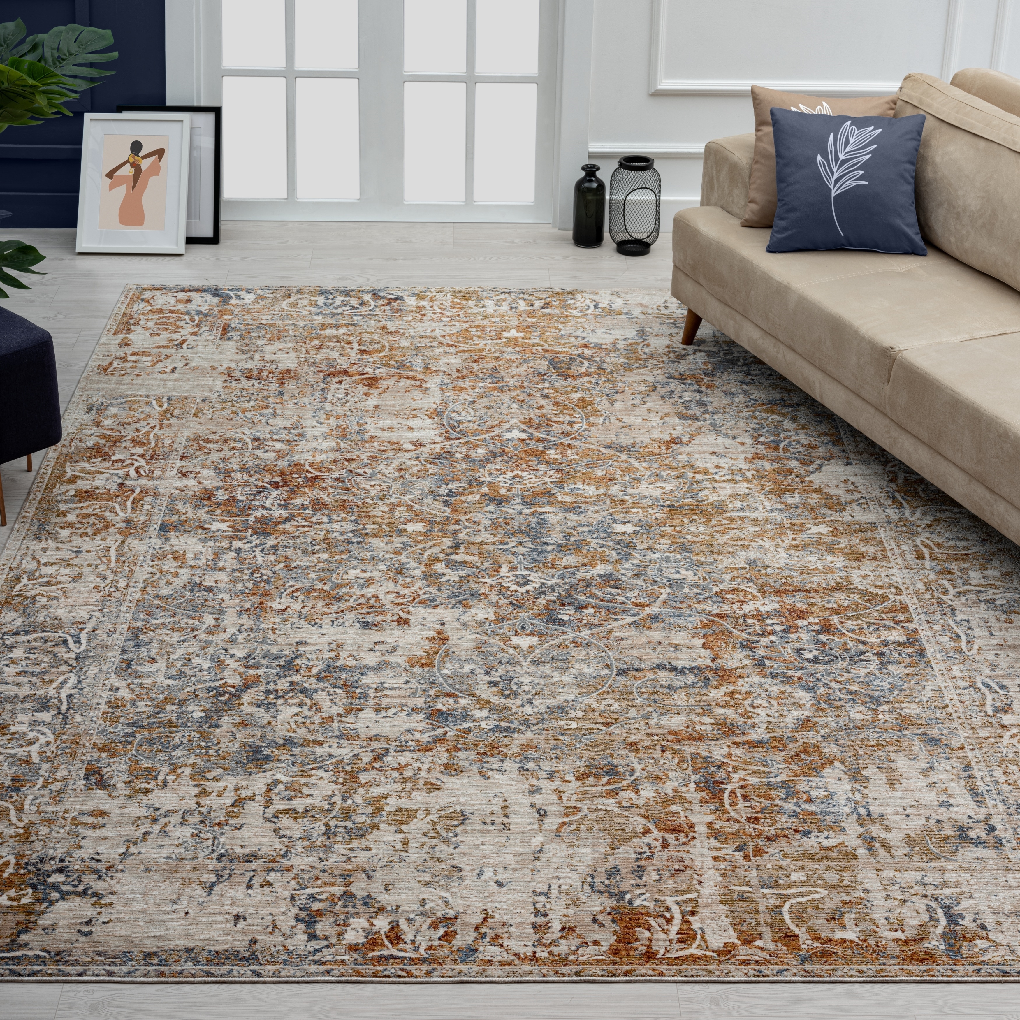 KALATY Camilla Indigo/Rust Tones Area Rug