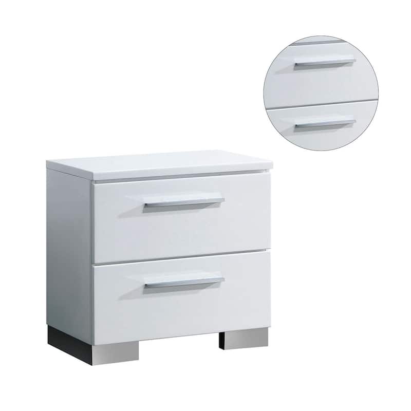 2 Drawers Wooden Nightstand, Glossy White