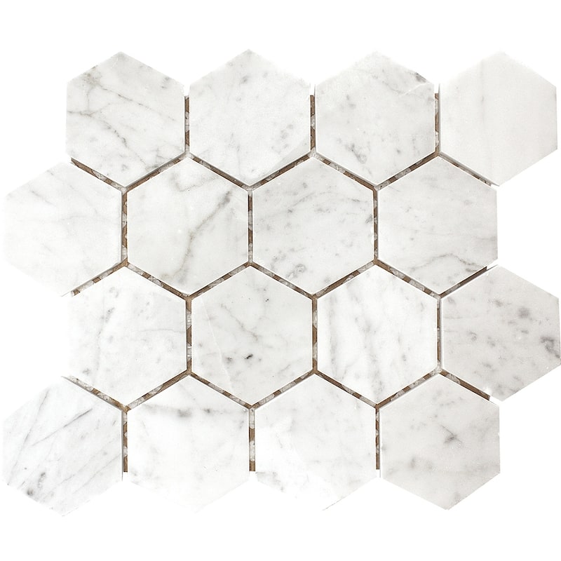 Carrara Marble 3''x3'' Honeycomb Polished Mosaic Tile - Boc of 5 sheets (3.90 sf) - White