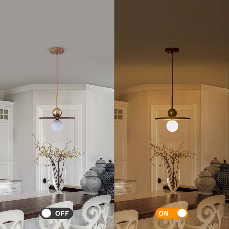 Modern Walnut Flying Saucer Pendant Light for Kitchen Island Lighting - Dia.12-in