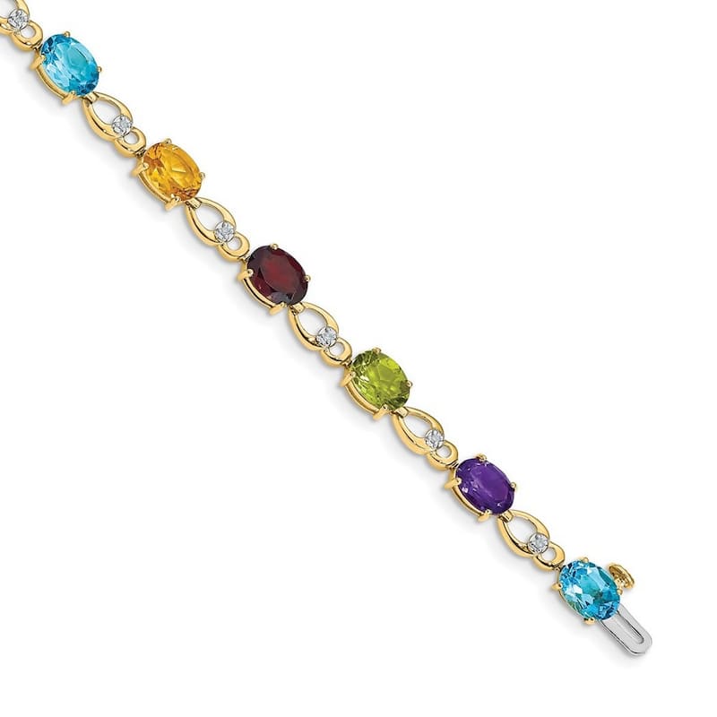 Curata 5mm 14k Rainbow Gemstone Diamond Bracelet
