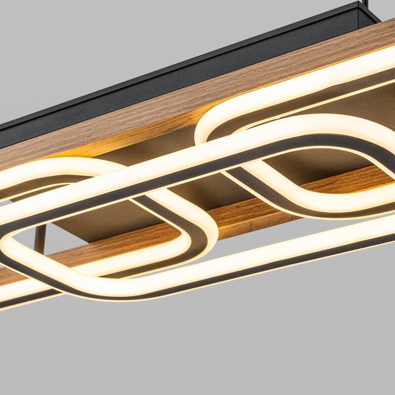 3-Light 43 in. Integrated LED Linear Chandelier Wood Kitchen Island Pendant - 43.3''W