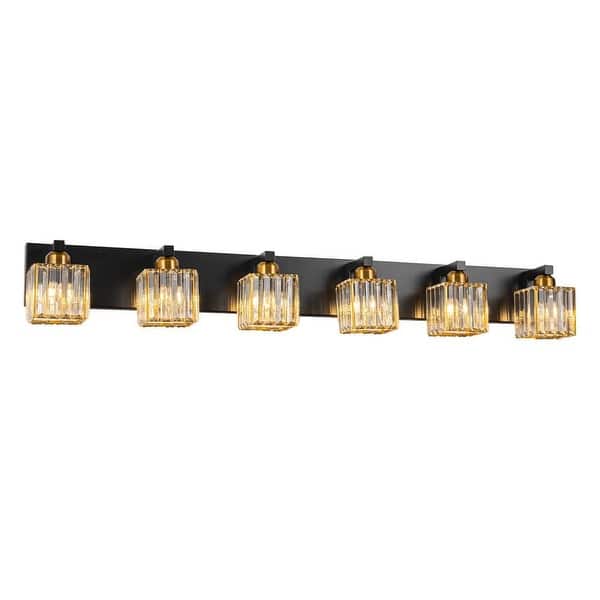 slide 2 of 11, 6/7 Light Bathroom Vanity Light Wall Sconce with Crystal Shade 43.3" - Black & Gold