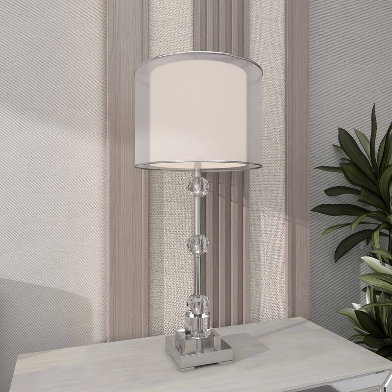 Glass Room Table Lamp with Crystal Embellishments - Silver - Roche River Decor