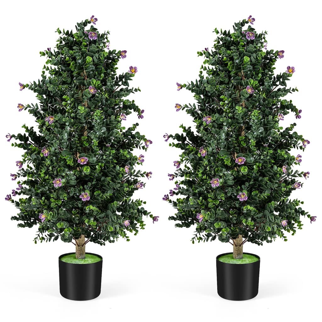 Gymax 2 Pack 36'' Artificial Topiary Cone Tree w/49 Flowers