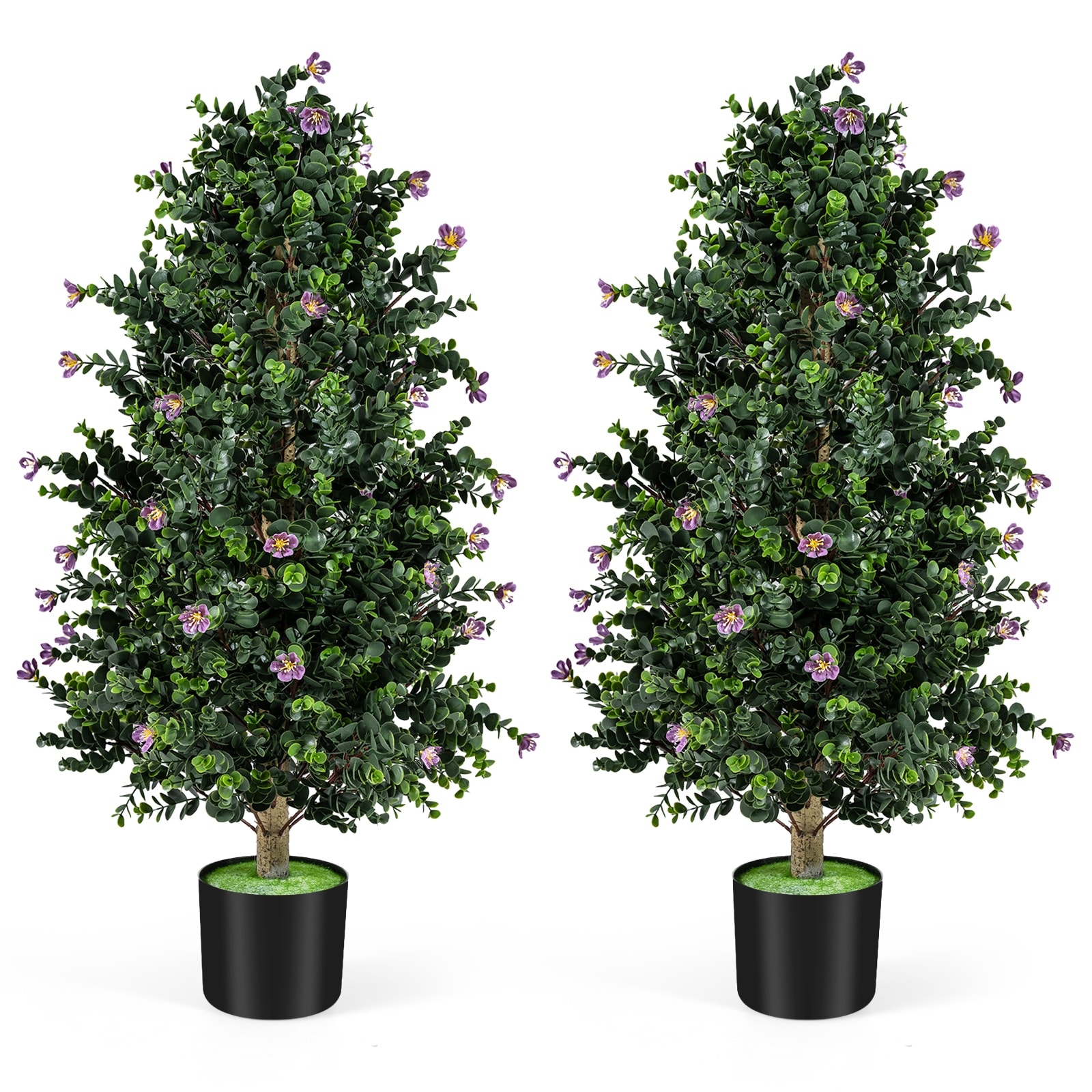 Gymax 2 Pack 36'' Artificial Topiary Cone Tree w/49 Flowers
