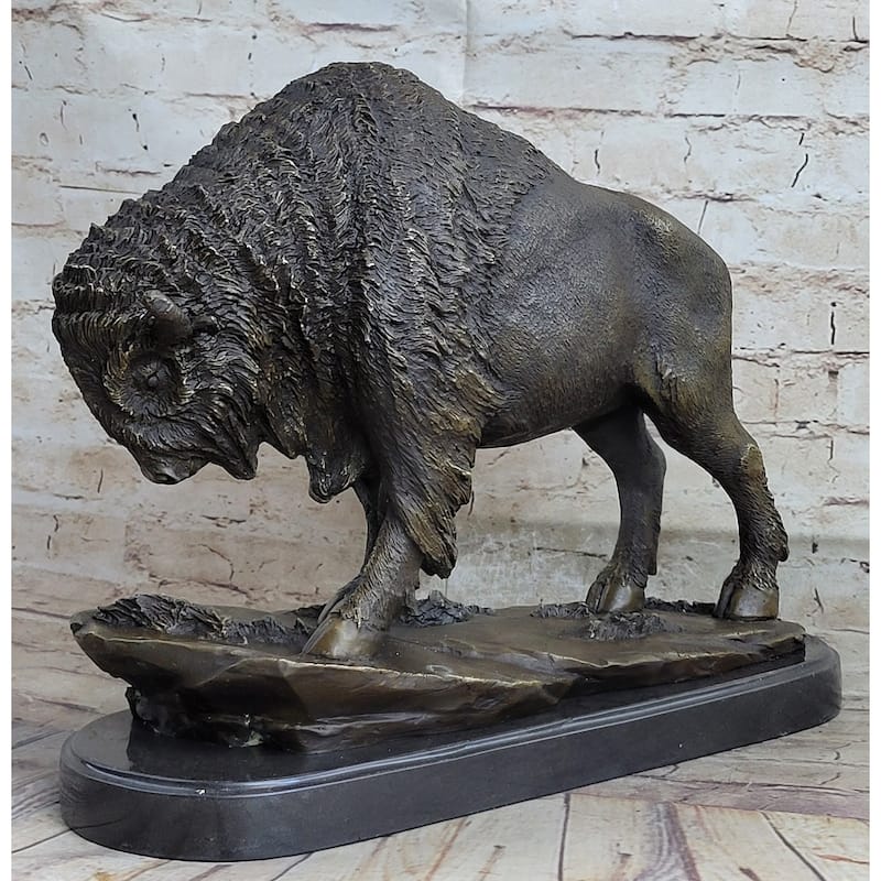 American Bison Buffalo Bronze Metal Statue Sculpture Wildlife Art Deco On Marble Base