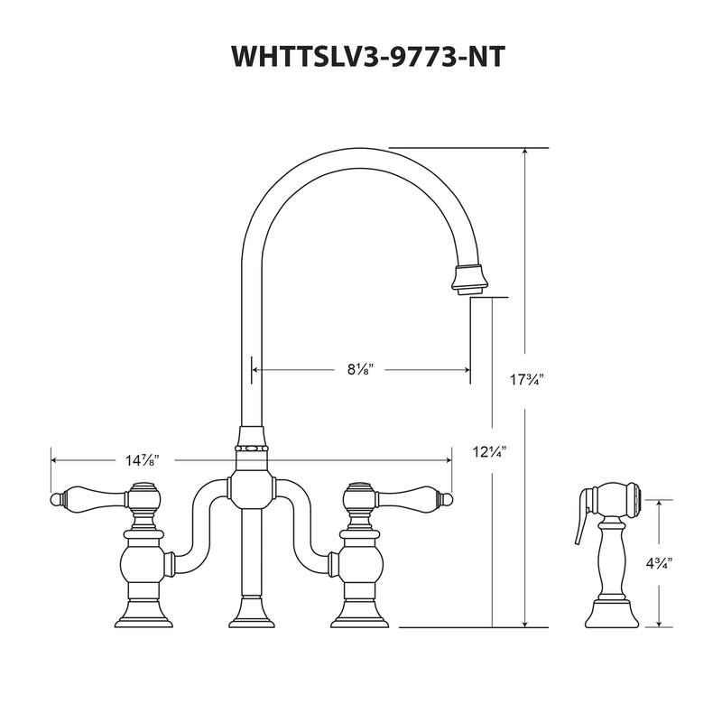 Bridge Faucet with Swivel Spout, Lever Handles and Solid Metal Side Spray