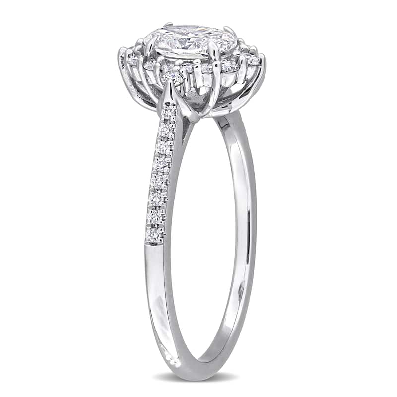 3/4ct TW Oval Round-Cut Lab-Grown Diamond Halo Engagement Ring in 14k White Gold