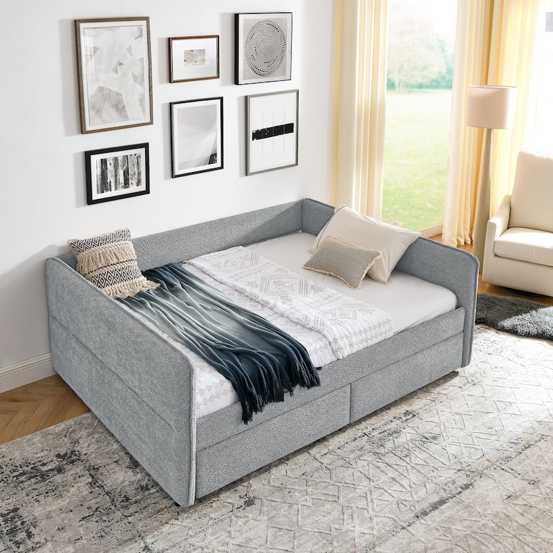 Daybed with Trundle Upholstered Tufted Sofa Bed