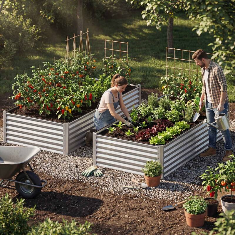 Silver Raised Garden Bed Kit for Vegetables, Flowers, Herbs-Set of 2