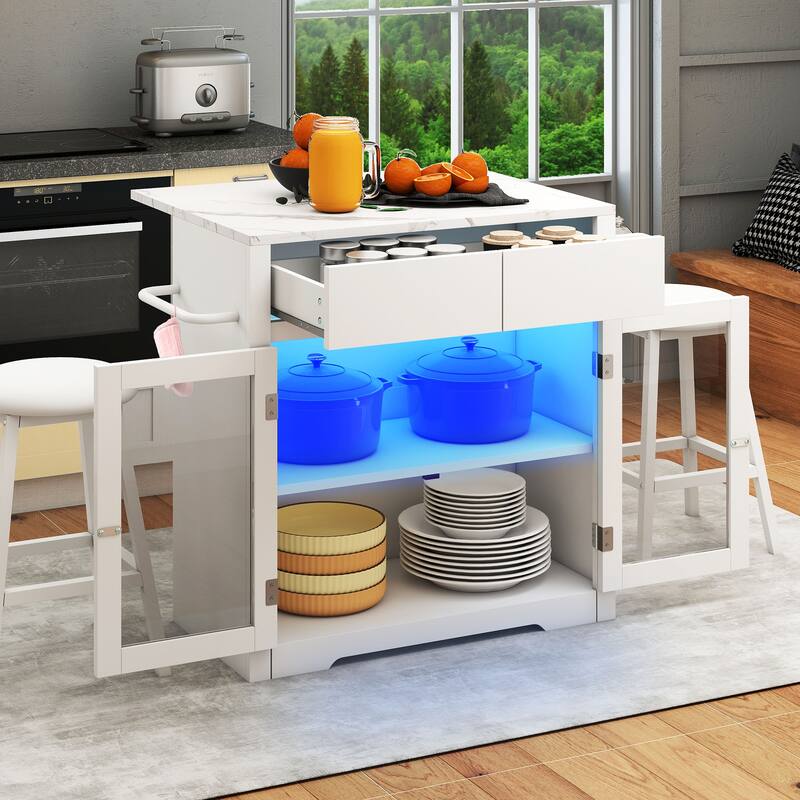 Rolling Kitchen island with Seating and Drop Leaf