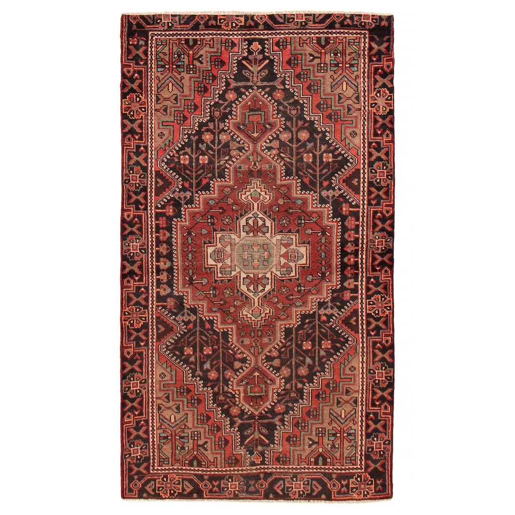 ECARPETGALLERY Hand-knotted Andelz Black, Red Wool Rug - 4' 2" x 7' 3"