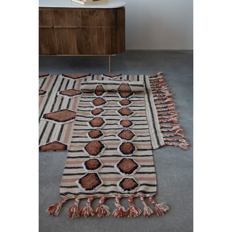 Cotton Tufted Kilim Floor Runner with Braided Tassels - 96" L x 24" W x 0" H