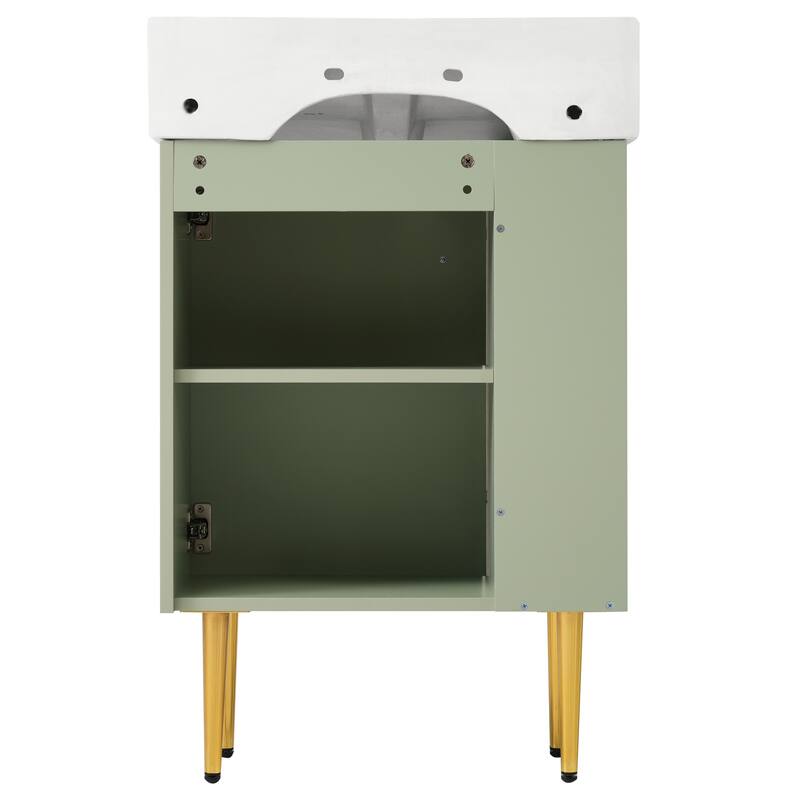 Compact 21.6" Free-Standing Bathroom Vanity with Single Sink, Open Storage & Gold Accents