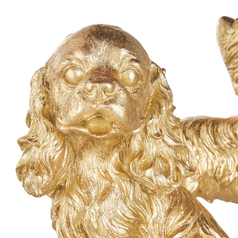 Gold Polystone Sitting and Standing Dog Decorative Sculpture (Set of 2)