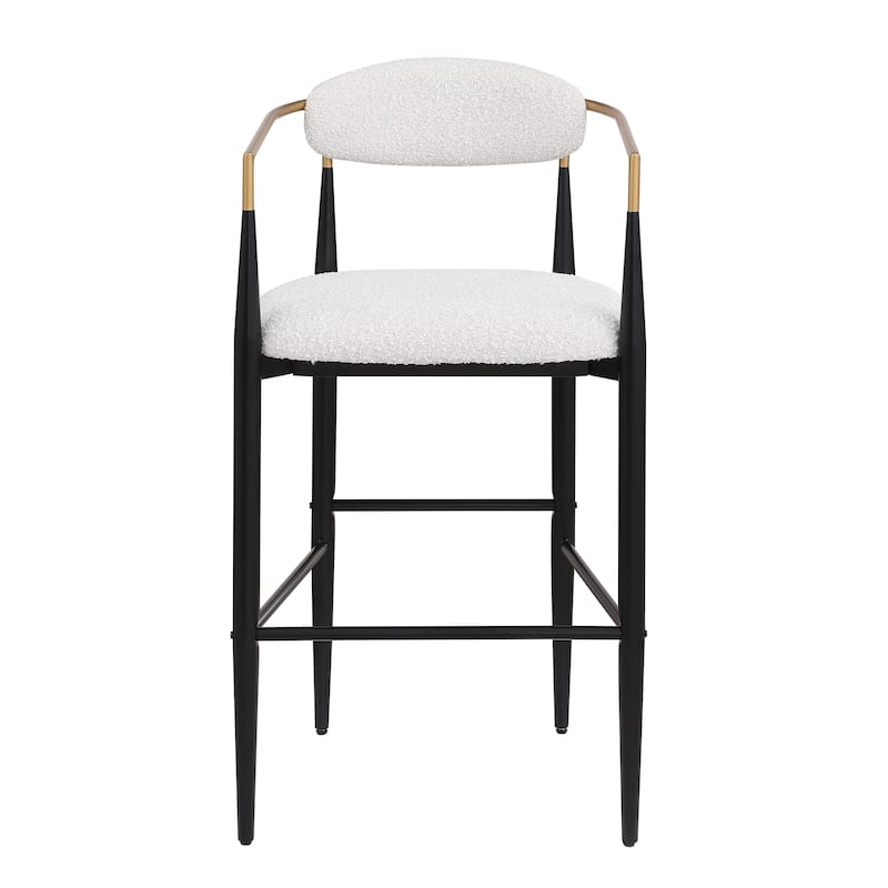 Roomfitters Counter Height Barstool Set of 2, Bouclé Upholstered Seat with Metal Frame and Armrests, Beige