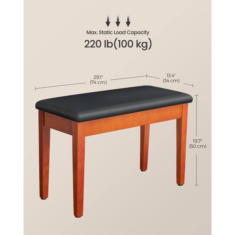 Solid Wood Adjustable Duo Piano Bench with Storage Compartment and Faux Leather Cushion - 13.4”D x 29.1”W x 19.7”H